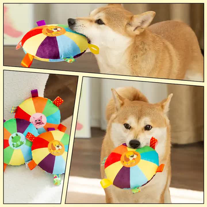 3 PCS Plush Dog Chew Toy with Sound – Interactive Frisbee for Teeth Grinding & Play - Dog Design - Pets Preference