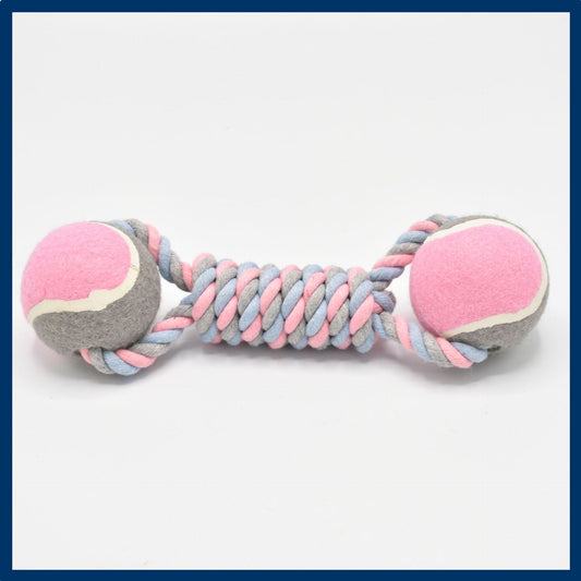2 PCS Cotton Rope & Tennis Ball Dog Toy Set – Chew Resistant Tug Toys - Pink - Pets Preference