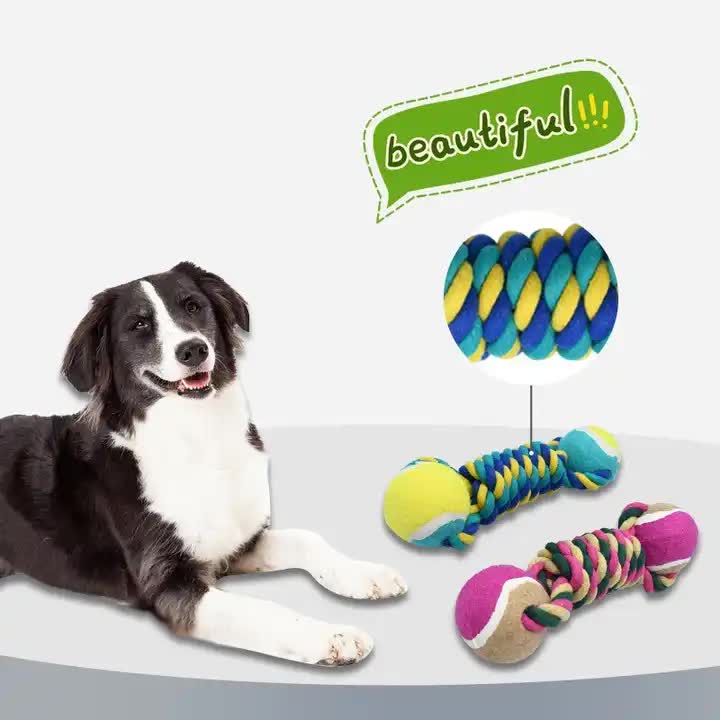 2 PCS Cotton Rope & Tennis Ball Dog Toy Set – Chew Resistant Tug Toys - Yellow - Pets Preference