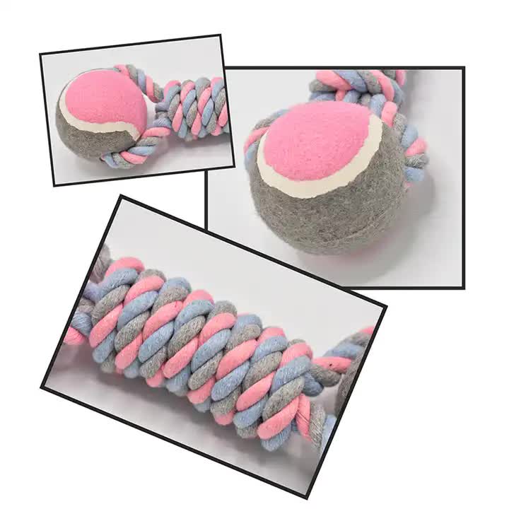 2 PCS Cotton Rope & Tennis Ball Dog Toy Set – Chew Resistant Tug Toys - Yellow - Pets Preference