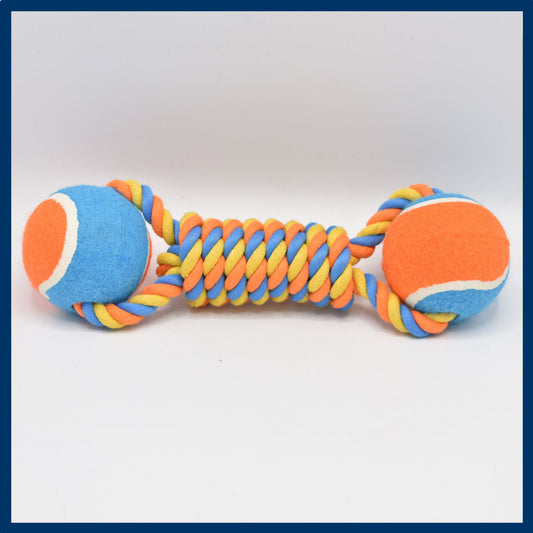 2 PCS Cotton Rope & Tennis Ball Dog Toy Set – Chew Resistant Tug Toys - Orange - Pets Preference