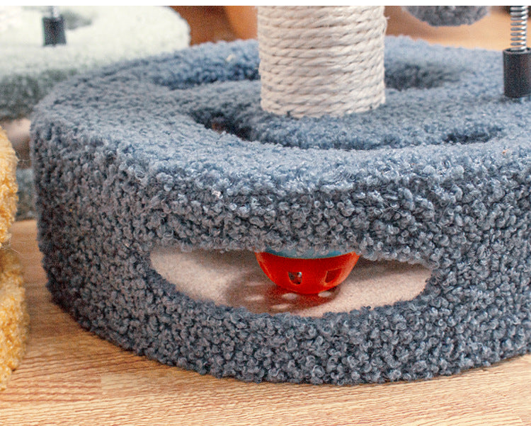 Bold Flower Cat Scratching Post - (Yellow), Plush & Sisal with Teaser Balls - Pets Preference