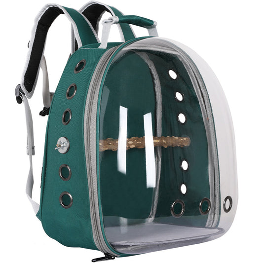 Green Transparent PVC Pet Carrier Backpack – Multi-Use for Birds & Cats (Includes Wooden Stick)