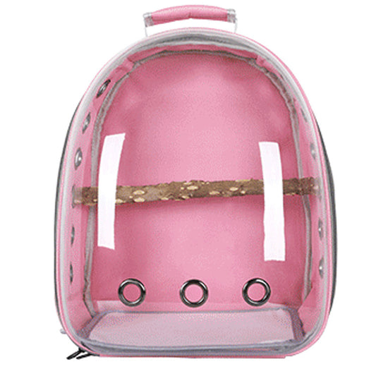 Pink Transparent PVC Pet Carrier Backpack – Multi-Use for Birds & Cats (Includes Wooden Stick) - Pets Preference
