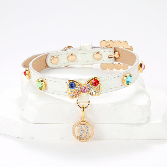 2-PCS Sparkling Rhinestone Bow Cat Collar - Size S (More Sizes Available) - Pets Preference