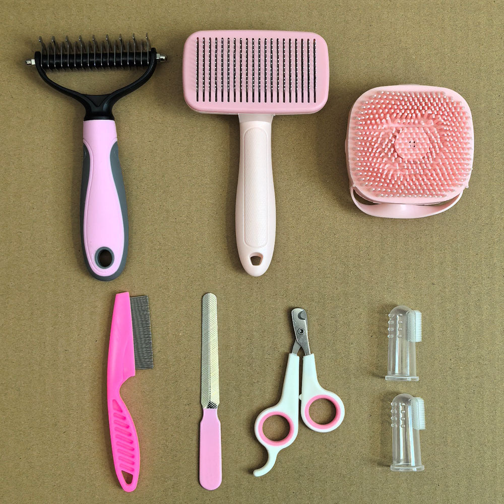8-Piece Pet Grooming Tool Set - Pink - Pets Preference