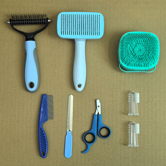 8-Piece Pet Grooming Tool Set - Blue - Pets Preference