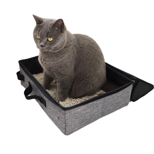Portable Foldable Cat Litter Box – Waterproof Travel Pan (Gray) - Pets Preference