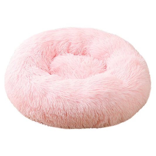 50cm Cozy Round Pet Bed – Plush Cat & Dog Bed with Non-Slip Base (Pink) - Pets Preference