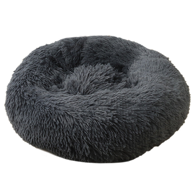50cm Cozy Round Pet Bed – Plush Cat & Dog Bed with Non-Slip Base (Dark Grey) - Pets Preference