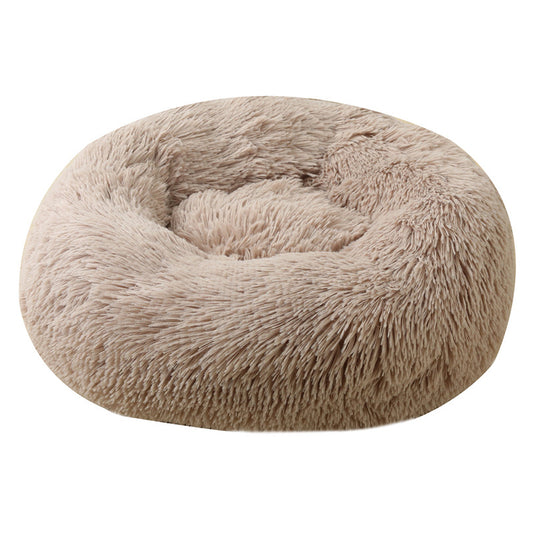 50cm Cozy Round Pet Bed – Plush Cat & Dog Bed with Non-Slip Base (Khaki) - Pets Preference