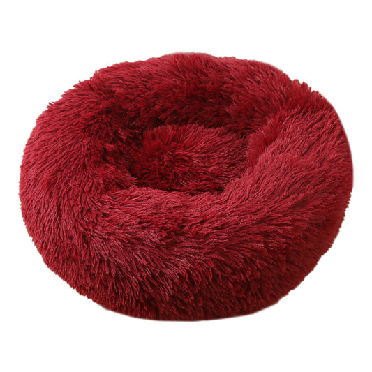 50cm Cozy Round Pet Bed – Plush Cat & Dog Bed with Non-Slip Base (Deep Red) - Pets Preference