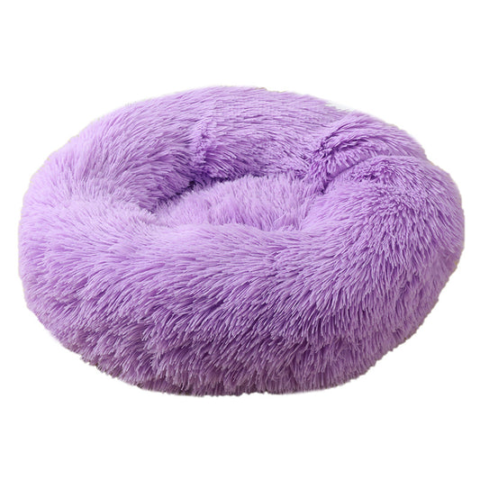 50cm Cozy Round Pet Bed – Plush Cat & Dog Bed with Non-Slip Base (Purple) - Pets Preference