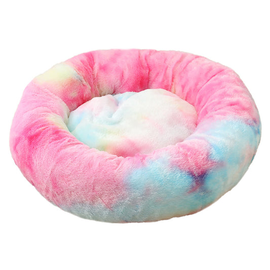 50cm Cozy Round Pet Bed – Plush Cat & Dog Bed with Non-Slip Base (Multi-Colored) - Pets Preference